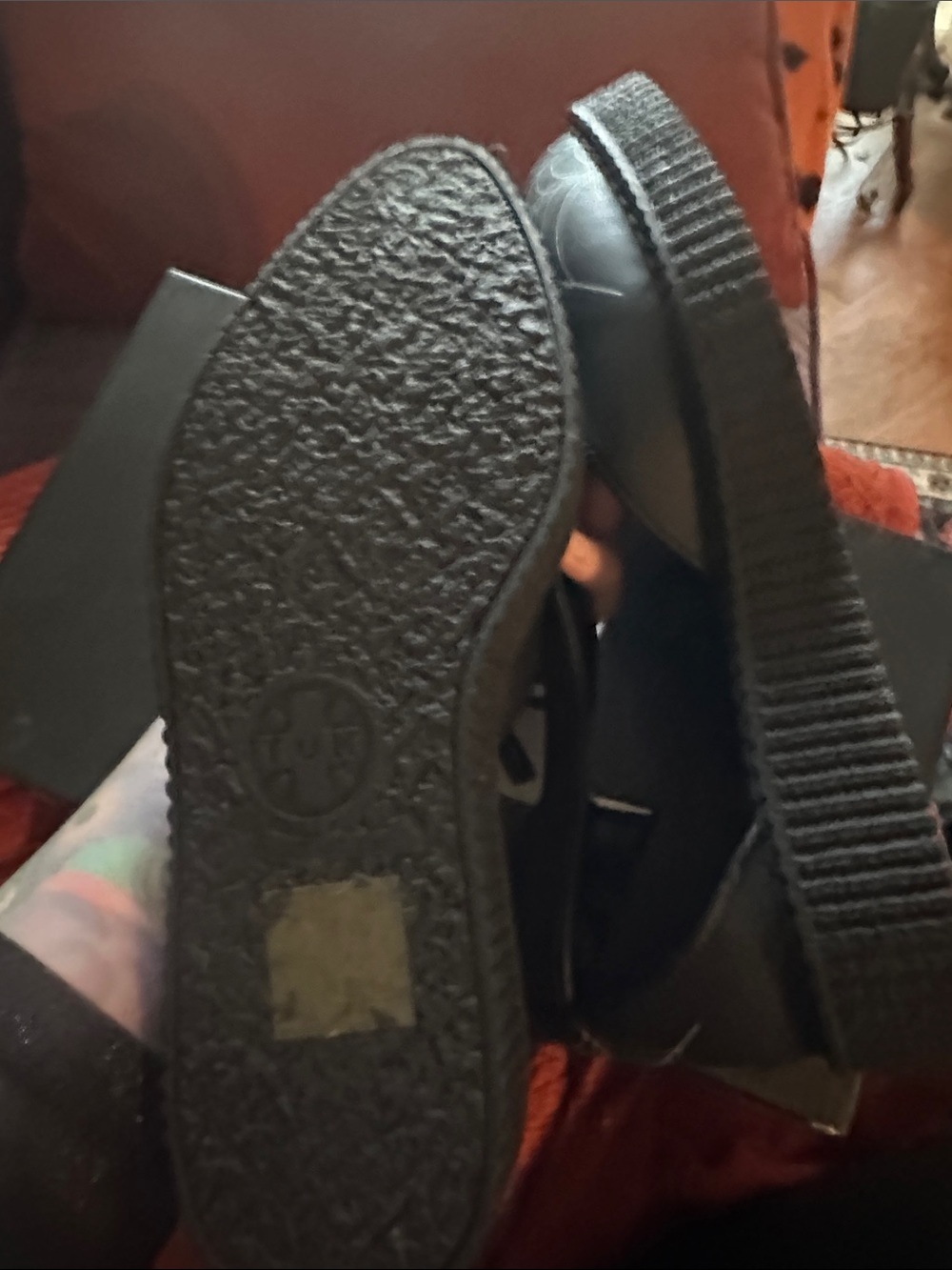 T.U.K Black Spiderweb Ankle-Strap Mules - Picture 3 of 4